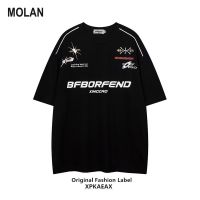 MOLAN เสื้อยืดแขนสั้นผู้ชายพิมพ์ลายเสื้อฮู้ดแขนยาวลำลองคอกลม