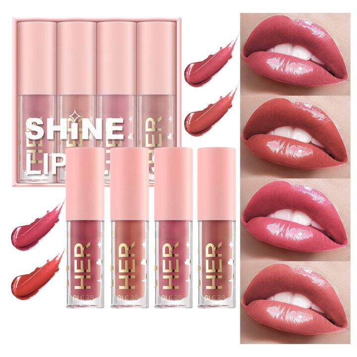 4pcs Set Liptint Waterproof Longlasting Lipgloss Clear Glossy Aesthetic ...