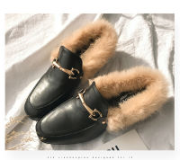 woman slippers summer sandals fox fur slides mules black shoes for women loafer 2018 home footwear spring outdoor block heel