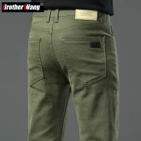 Hot sell Autumn New Mens Slim Stretch Jeans Fashionable and Versatile Soft Fabric Denim Pants Army Green Coffee Male Brand Trousers