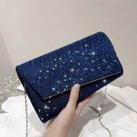 ผู้หญิง Elegant Blue กระเป๋างานราตรี2022แฟชั่น Clutches กระเป๋าสตางค์หญิงกระเป๋าถือขนาดเล็กกระเป๋าสะพายไหล่สายโซ่ FTB323