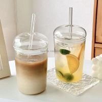 1/2PC Creative Water Cups with Glass and Lip Glass Cups for Coffee Tea Drinks Milk Tea Glass Straw Drinking Cup Simple Design