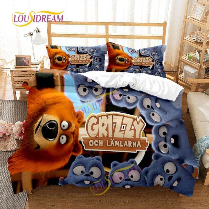 hot-print-grizzy-and-the-lemmings-duvet-cover-set-four-three-piece-soft-bed-sheet