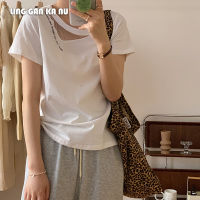 LING GAN KA NU เสื้อครอปไอจี   ฤดูร้อนใหม่เกาหลีรุ่นเอว slim ตาข่ายตาข่ายกลวงแขนสั้นเสื้อยืดผู้หญิง