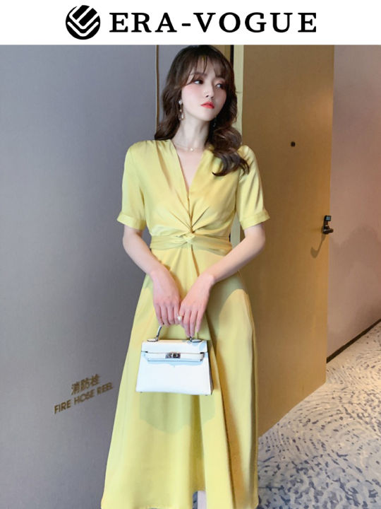 EraVogue Đầm váy đầm chữ A đầm satin đầm dài Hàn Quốc đầm thời ...