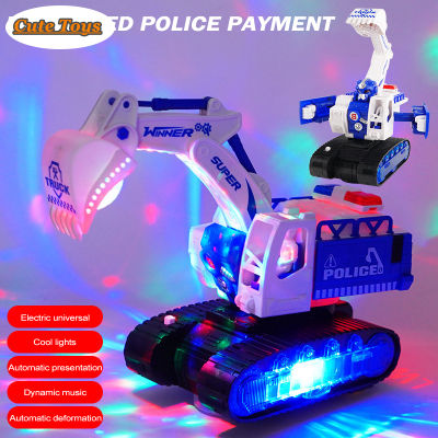 【Cute Toys】 Children Stunt Electric Excavator Toy Car with Light Effects Rotating Super Trick