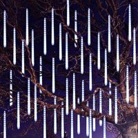 ZZOOI LED Meteor Shower Rain Lights Waterproof Falling Raindrop Fairy String Light Christmas Holiday Party Patio Decor 30/50CM 8 Tubes