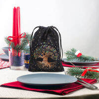 OUNONA Drawstring Bag Tree Pattern Printing Drawstring Tarot Card Bag กระเป๋าแร่คริสตัล