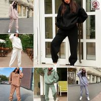 COD SDFERTGRTYTYUYU 2-Piece Hoodies Set Solid Color Pullover Sweatshirt Sweatpants Thick Tracksuit Loose Fit Baggy Pants Long Sleeves Womens Clothing for Casual Sports