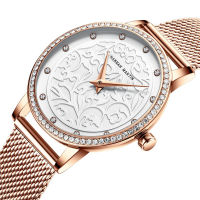 Women Rhinestones Watches Fashion White Flower 3D Engraving Dial Face Japan Movt Waterproof Top Luxury Brand Ladies Watches