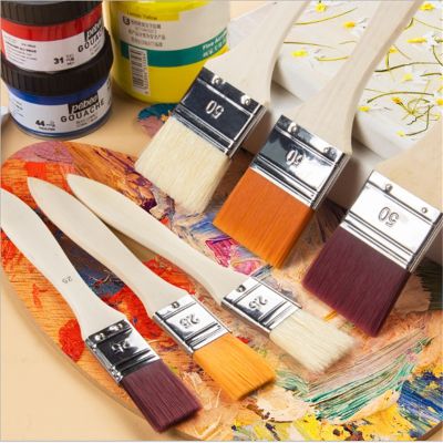 【cw】 2pcs Bristle Hair Handle Painting Gouache Paint Scrubbing Brushes Supplies