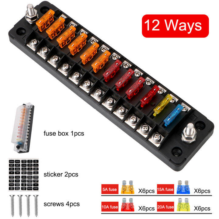 12 Ways Blade Fuse Block 32V 75A With Double Fuses Flame Retardant