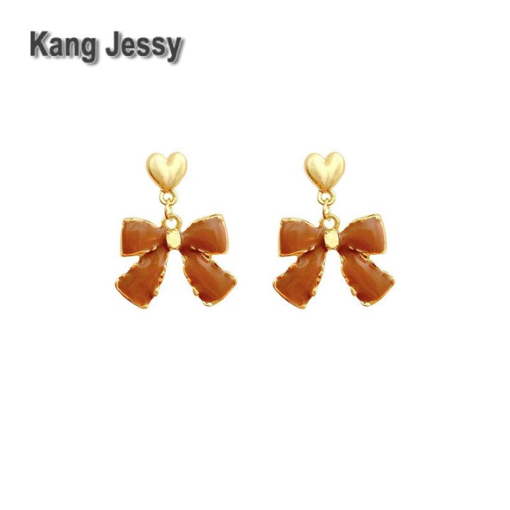kang-jessy-ต่างหูทรงรักโบว์หวานแฟชั่นสไตล์เกาหลีต่างหูผู้หญิงหรูหราเบาๆดูหรูหราดูหรูหราดูเรียบหรูดูสดใหม่แมทช์ลุคง่ายที่นิยมในโลกออนไลน์