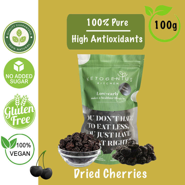 Ketogenius Kitchen Dried Cherries (Whole Dried) 100g Diabetic friendly, Low Carb, No added