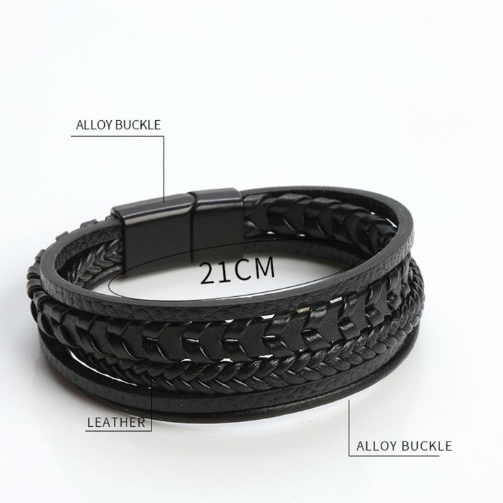 hand-woven-leather-bracelet-19-21-23cm-multilayer-leather-braided-rope-beading-clasp-bracelets-punk-bangle-for-men-jewelry-gifts
