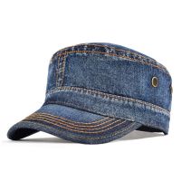 VOBOOM Denim Army Cap Men Washed Cotton Baseball Cap Fall Design Fashion Hat Headpiece Flat Top Adjustable Peaked Visor Hats