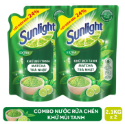 Combo 2 Nước Rửa Chén Sunlight Matcha Trà Xanh Nhật 2.1Kg 2 Lít Khử 5 Mùi