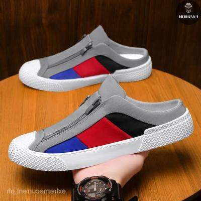 COD DSFGERERERER Mens half slippers Half slippers Mens Summer Thin Breathable Canvas Shoes Korean Fashion Casual Mens Shoes Slip-on Heelless Lazybones Shoes Flat Mens Shoes