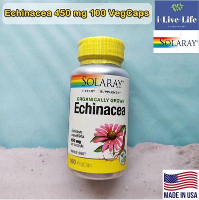 เอ็กไคนาเซีย Organically Grown Echinacea 450 mg 100 VegCaps - Solaray 100% Vegan