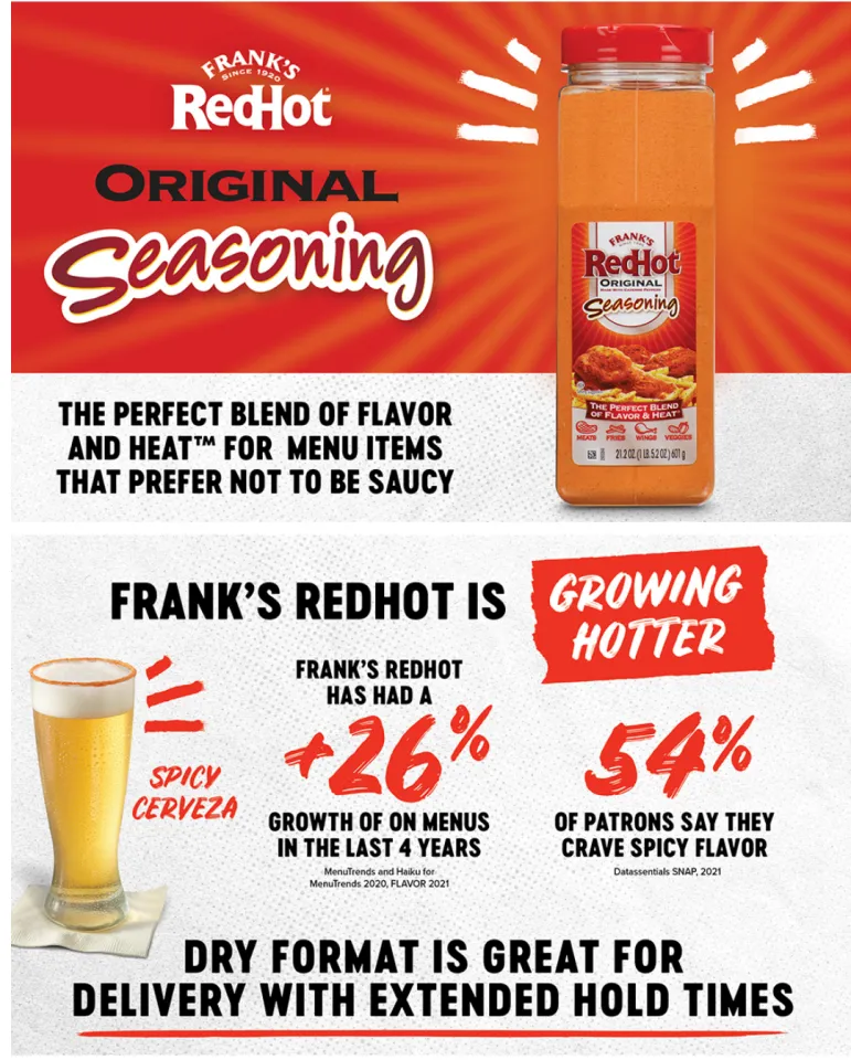 Frank's RedHot Original Seasoning, 21.2 oz - One 21.2 Ounce Container of  Hot Sauce Seasoning Blend of Savory Garlic and Spicy Cayenne Pepper,  Perfect