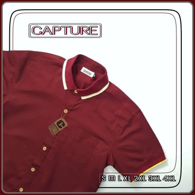 Capture Shirt เสื้อเชิ้ตผู้ชาย โปโลเชิ้ตแขนสั้น สีแดง  มีถึงอก 48 นิ้ว