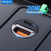 ROCK 30W USB Type C Car Charger For iPhone 14 Pro Max QC3.0 PD3.0 Mini Metal Dual USB Fast Charging Adapter For Xiaomi Samsung