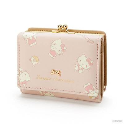 กระเป๋าสตางค์ หนัง PU ใบสั้น แต่งซิป ลายการ์ตูน Sanrio Hello Kitty mymelody Kuromi Pompom Purin สําหรับผู้หญิง