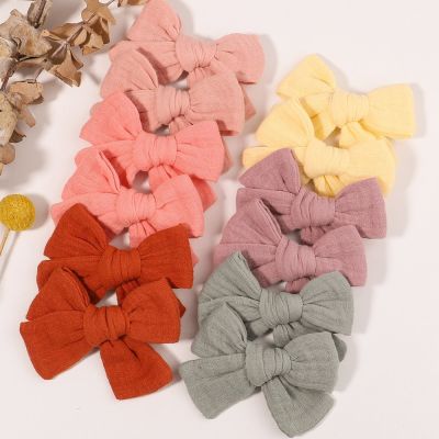【CC】☬  2Pcs/set Cotton Kids Bows Hair for Barrettes Headwear Safety Hairpin Accessories