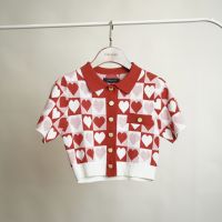 [Pre -Order] CIRCULAR knitwear เสื้อครอปนิตติ้ง ผู้หญิง แขนสั้น ลายหัวใจใหญ่ รุ่น “Circular chess board heart”