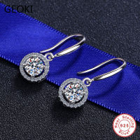 Geoki Passed Diamond Test 1 ct Round Perfect Cut D Color Moissanite Stone Earrings Women 925 Sterling Silver Engagement Earrings