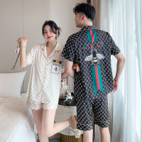 Factory Outlet New Grid Couple Pajamas Korean Version Of Ice And Snow Silk Leisure Ladies Casual Home Set Comfortable