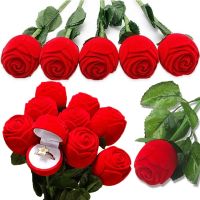 กล่องใส่แหวนของขวัญวันวาเลนไทน์สำหรับงานแต่งงานดอกไม้กลุ่มกล่องใส่แหวนกุหลาบหัวใจดอกไม้สุดสร้างสรรค์