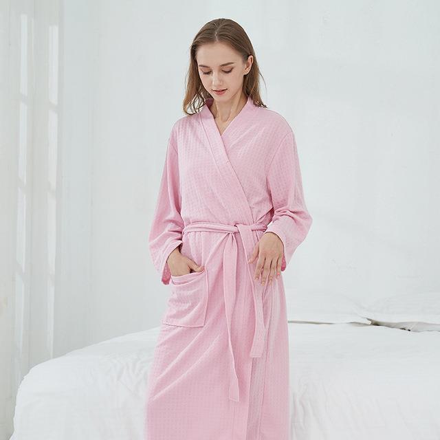 xiaoli-clothing-วาฟเฟิลคู่เสื้อคลุมอาบน้ำฤดูใบไม้ผลิผู้หญิง-dressing-gown-สามไตรมาสผ้าฝ้าย-kimono-solid-robe-กับกระเป๋าเข่าความยาว-robes