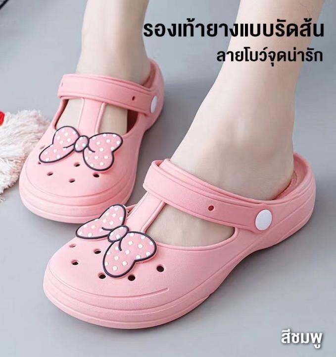 รองเท้าsp035-รองเท้าแบบรัดส้น-ลายโบว์จุดน่ารัก-สินค้าพร้อมส่ง