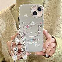 {Doudou Plush} Sanrios Hello Kitty เคสโทรศัพท์ติดเพชรสำหรับ Iphone 11 12 13 14 Pro Max ที่คลุมด้านหลังเป็นเคสโทรศัพท์การ์ตูนสีเงินทันสมัย