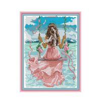 【CC】 Sea view girl cross stitch kit 14ct 11ct count print stitches embroidery handmade needlework plus