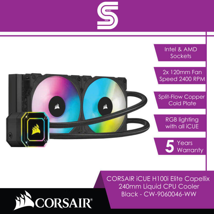 CORSAIR iCUE H100i Elite Capellix 240mm Liquid CPU Cooler - Black - CW ...