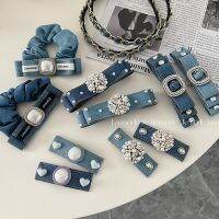 【YF】 Denim Barrette for Women Girl Solid Bow Knot Hair Clip Band Hairpin Headband Fashion Accessorie