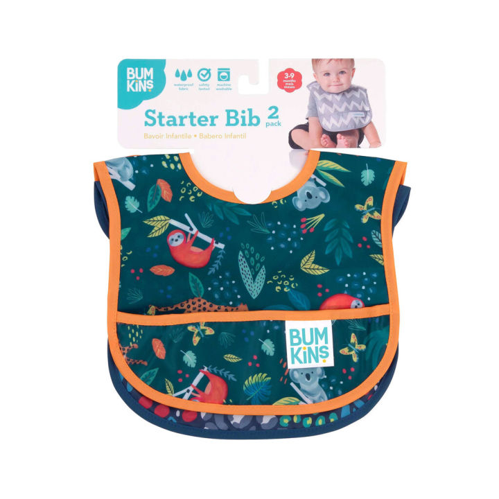 bumkins-ผ้ากันเปื้อน-starter-bib-2-pack-กันน้ำ-ซักเครื่องได้-เหมาะสำหรับเด็กอายุ-3-9-เดือน