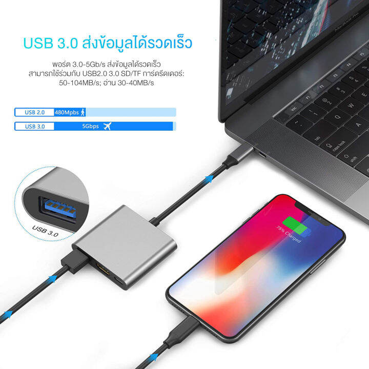 usb-c-อลูมิเนียมที่รองรับ-hdmi-อะแดปเตอร์แปลง-usbc-เป็น-hdmi-ที่รองรับ-3-1-type-c-เป็น-usb-3-0-อะแดปเตอร์-type-c-type-c-hub