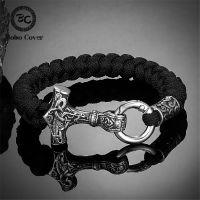 Norse Viking Thors Hammer Survival Bracelet Stainless Steel Anchor Mjolnir Camping Lanyard Bangles Men Handmade Paracord Jewelry