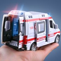 โมเดลรถพยาบาลจำลองแบบ1:32ทำจากโลหะผสมเสียงและแสงไฟรถของเล่นตำรวจรถพิเศษของเล่นเด็กของขวัญ