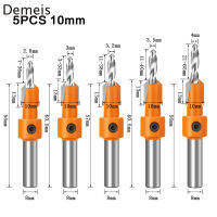 5ชิ้นชุดบิตเจาะซิงค์เคาน์เตอร์พร้อมก้าน8/10มม. เครื่องมืองานไม้ก่อสร้างสำหรับเหล็กเนื้อไม้พลาสติกแผ่นโลหะ