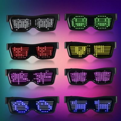 แว่นตา LED หลากสีแบบชาร์จ USB,แว่นตา LED กระพริบไดนามิกสำหรับบาร์ไวน์ดิสโก้แอปพลิเคชั่นบลูทูธ