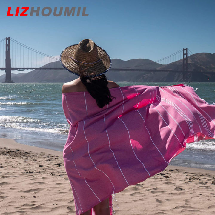 lizhoumil-ผ้าปูชายหาดตุรกีดูดซับสูงมีพู่ขนาดใหญ่180x90ซม-น้ำหนักเบาแห้งเร็วผ้าขนหนูอาบน้ำลายทางสำหรับเล่นโยคะเล่นยิมสระว่ายน้ำชายหาด