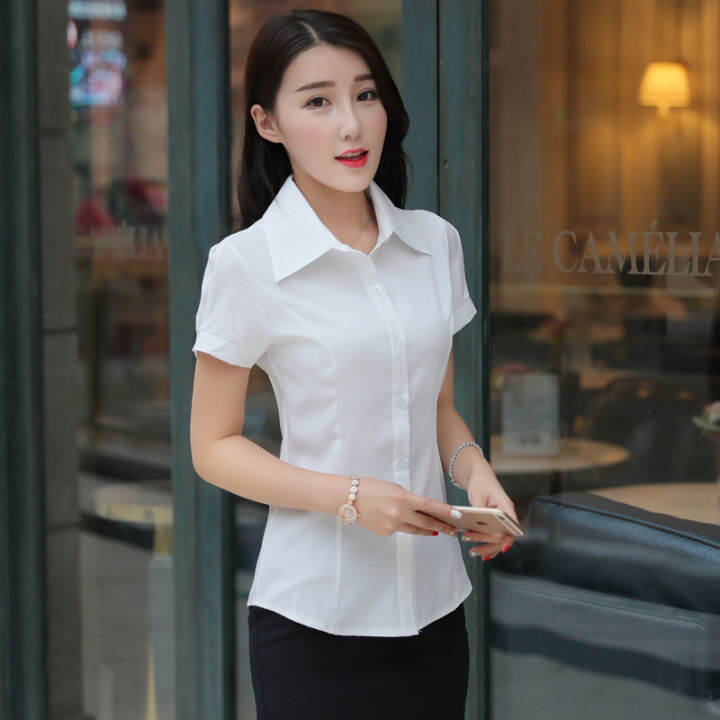 tjl046-2021ฤดูร้อนใหม่-slim-fit-ของผู้หญิงเสื้อผู้หญิงแขนสั้น-slim-fit-ธุรกิจเสื้อผ้าผู้หญิงเสื้อผู้หญิงขนาดใหญ่เสื้อสีขาว