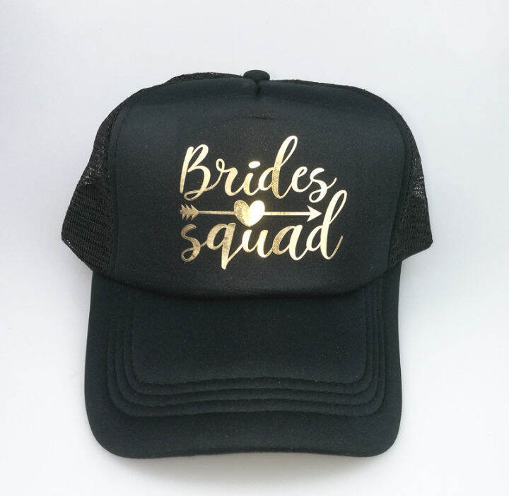 c-amp-fung-personalized-bride-squad-trucker-hat-arrow-design-gold-print-bridal-party-hats-baseball-trucker-snapback-beach-cap-hat