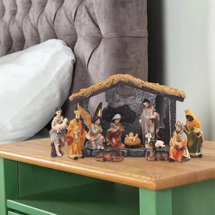 TOETOL Manger for Nativity Set for Inside Resin Scale Holy Family Nativity  Stable Creche Desk Tabletop Home Decor Collectable Christmas Decorations 7  inch 