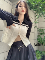 Natlux เสื้อแขนยาวผญ เสื้อคลุมหญิง เสื้อกันหนาว ผญ เสื้อสเวตเตอร์ เสื้อไหมพรมผญ เสื่อฮู้ดหญิงคู่ เสื้อแขนยาวหลวม 2023 ใหม่ 36Z230908