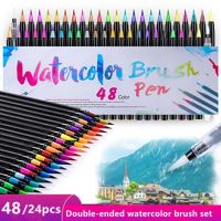 hot！【DT】 Watercolor Set 24/48 Colors Water-Based Brushes Coloring Soluble for Adult Kids Calligraph Gifts